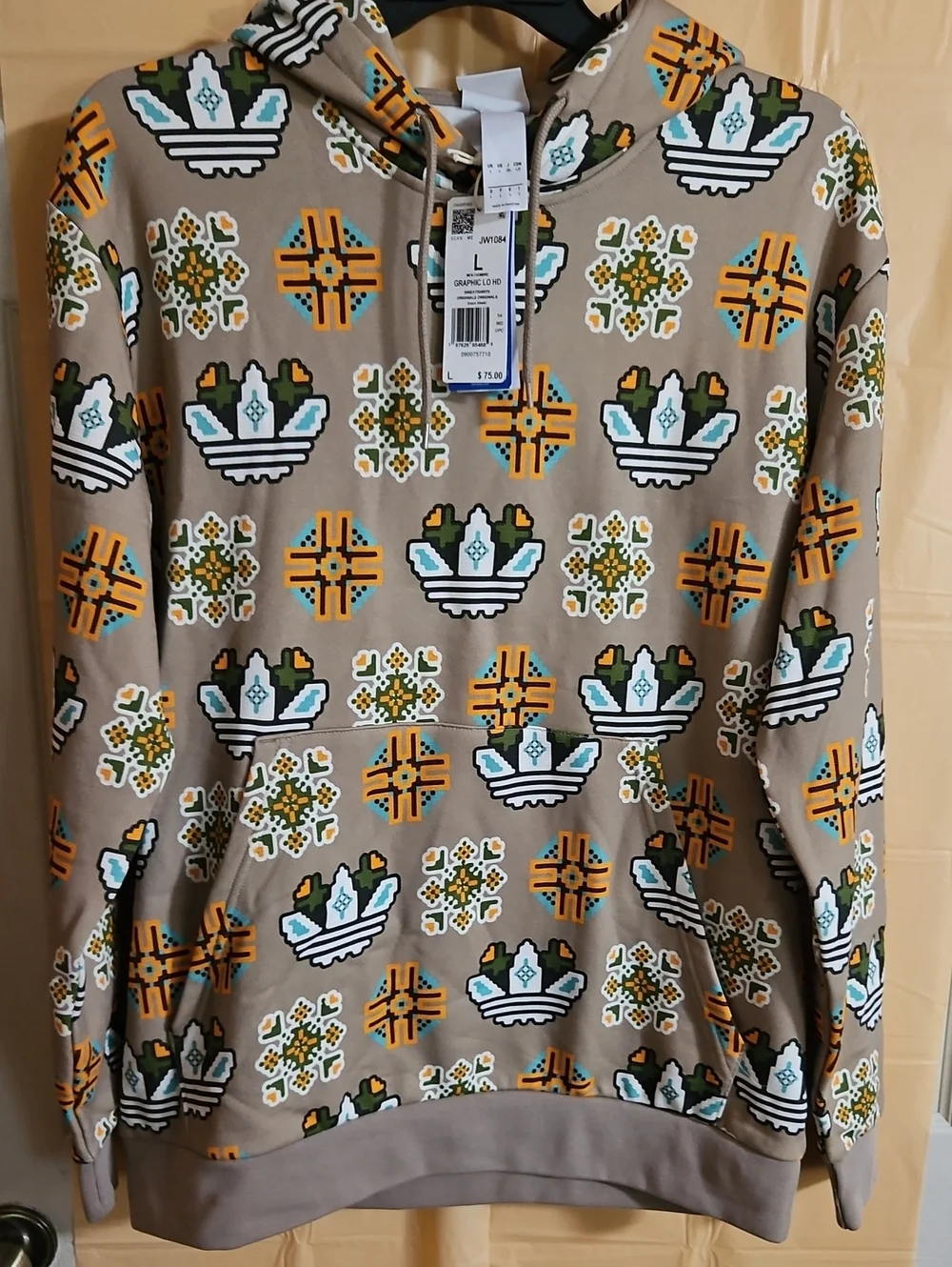 adidas Men's Tile Print Hoodie: TRACE KHAKI: NEW WITH TAGS: SIZE L